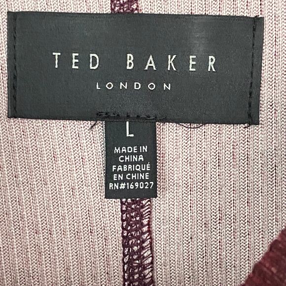 Ted Baker London T-Shirt Men's Large Ribbed Crew Neck Long Sl Maroon Heather NEW - Picture 9 of 11